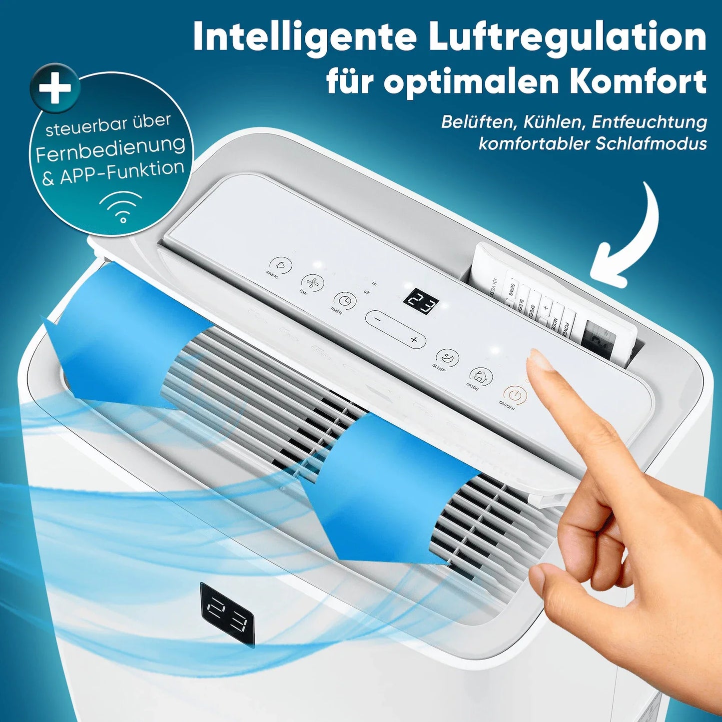 Klimaanlage Mobil 12000 BTU/h (3.500 Watt) - Mobiles Klimagerät 4in1 mit WiFi/App Monoblock Kältemittel - Fernbedienung, 24h-Timer, Luftentfeuchter, Nachtmodus