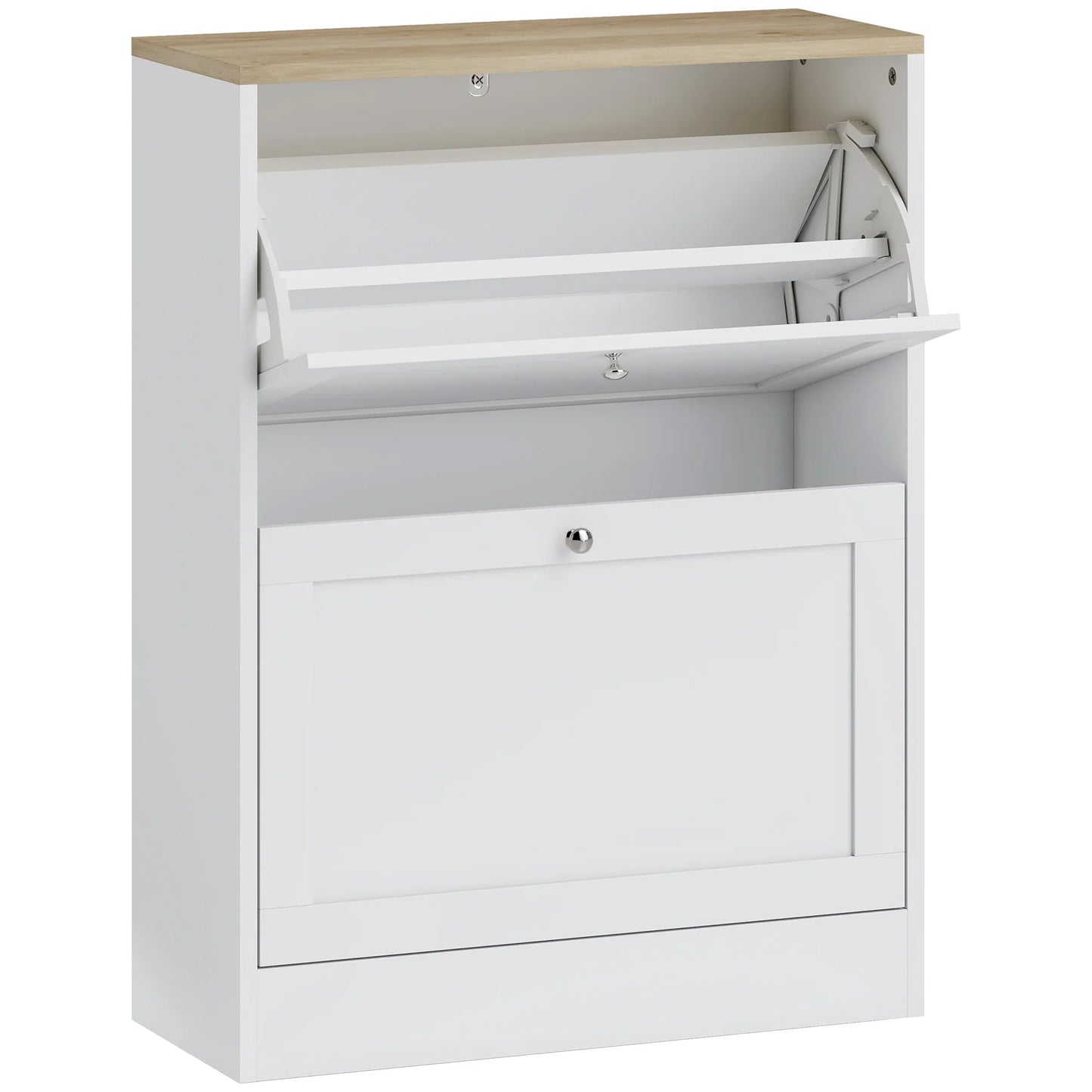 HOMCOM Shoe Cabinet for 12 Pairs, Slim Shoe Storage Cabinet, Modern Furniture Piece for the Entrance Area with 2 Flip-Down Drawers and Adjustable Shelves, for Hallway and Entrance Area, 60 x 24 x 80 cm, White