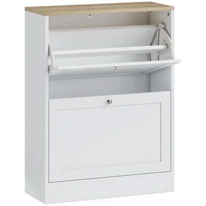 HOMCOM Shoe Cabinet for 12 Pairs, Slim Shoe Storage Cabinet, Modern Furniture Piece for the Entrance Area with 2 Flip-Down Drawers and Adjustable Shelves, for Hallway and Entrance Area, 60 x 24 x 80 cm, White