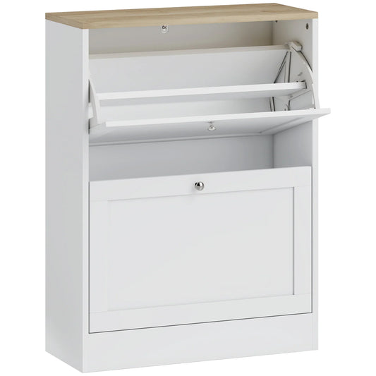 HOMCOM Shoe Cabinet for 12 Pairs, Slim Shoe Storage Cabinet, Modern Furniture Piece for the Entrance Area with 2 Flip-Down Drawers and Adjustable Shelves, for Hallway and Entrance Area, 60 x 24 x 80 cm, White