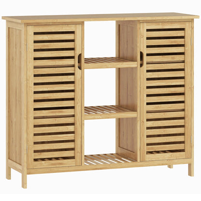 HOMCOM Bamboo Shoe Cabinet with 2 Louvred Doors - Shoe Rack for the Entrance Area with Shelves and Open Compartments for 9 Pairs of Shoes 100x33x86 cm Natural
