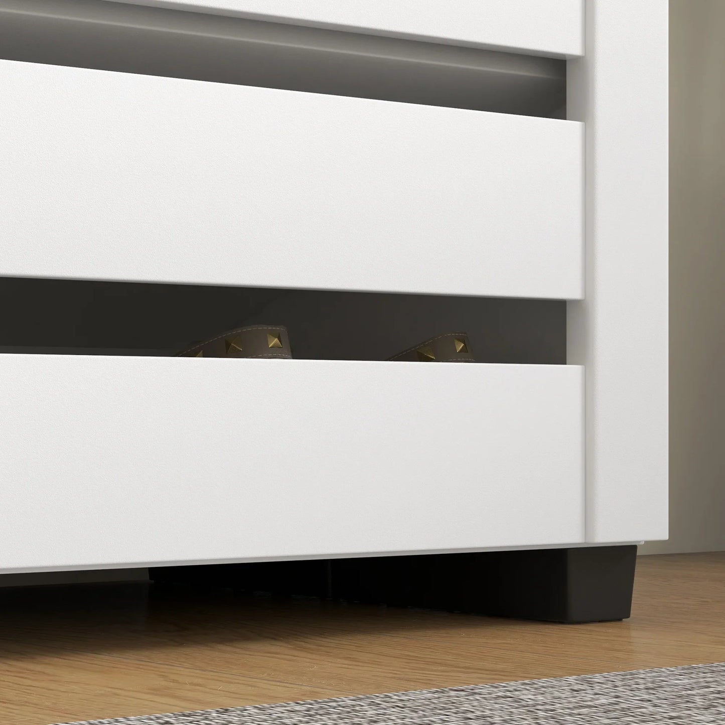 HOMCOM 5-Tier Shoe Cabinet with 4 Adjustable Shelves and Louvered Doors, Modern Space-Saving Wooden Shoe Organizer, 76x33x98 cm, White