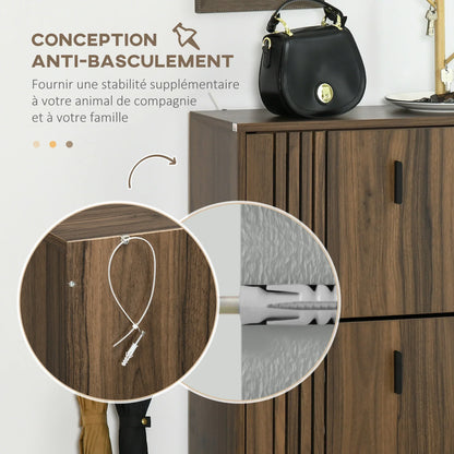 HOMCOM Schuhschrank mit 3 Klappen, für 18 Paar Schuhe, 3 Fächer, große Kapazität für Eingangsbereich, Flur, Wohnzimmer, 63 x 24 x 117 cm, Dunkelwalnuss