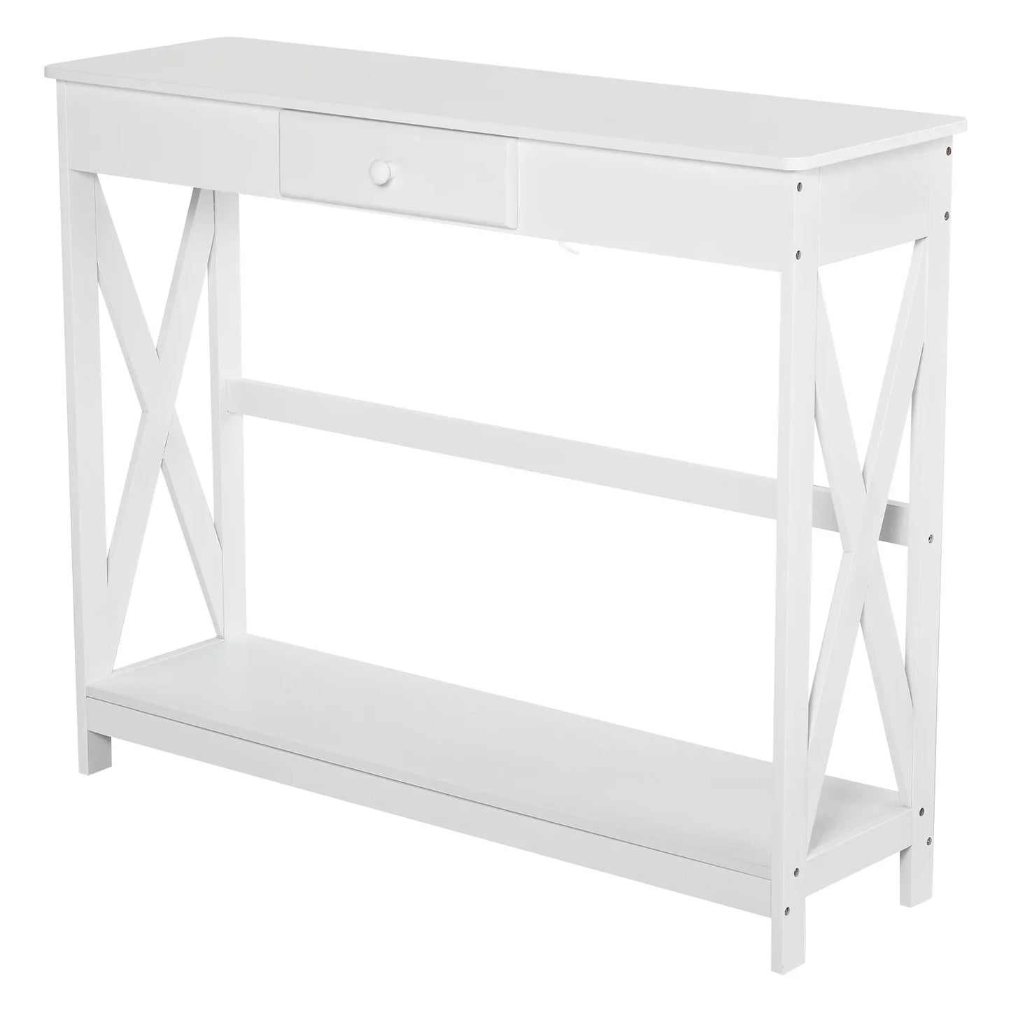 HOMCOM Console Table Wooden Hallway Table with 1 Drawer and 1 Shelf for Hallway and Living Room 100x30x81cm White