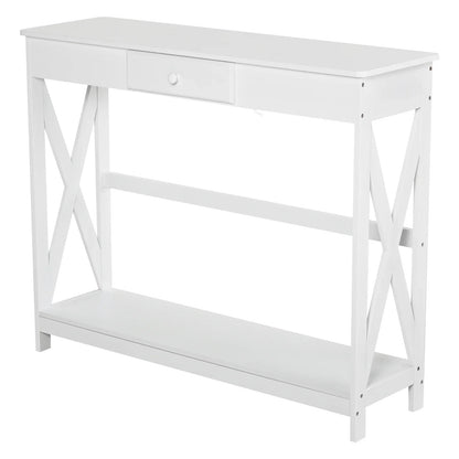 HOMCOM Console Table Wooden Hallway Table with 1 Drawer and 1 Shelf for Hallway and Living Room 100x30x81cm White
