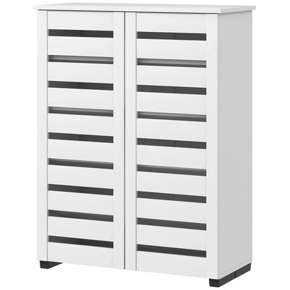 HOMCOM 5-Tier Shoe Cabinet with 4 Adjustable Shelves and Louvered Doors, Modern Space-Saving Wooden Shoe Organizer, 76x33x98 cm, White