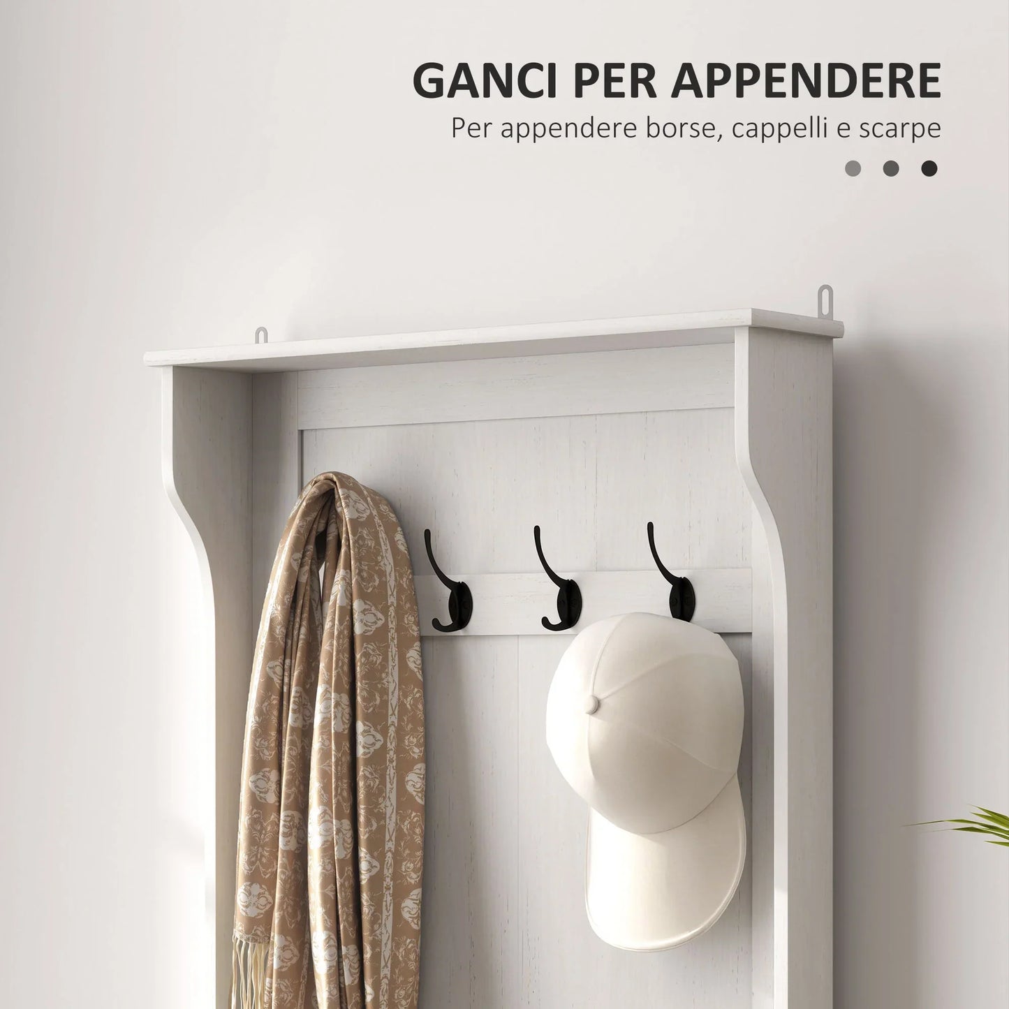 HOMCOM 3 in 1 Garderobenständer mit Schuhbank, platzsparender Boden-Garderobenständer mit 4 Haken und Ablagebank, MDF, für Flur, Schlafzimmer, 71,5x39,5x170 cm, Weiß und Braun