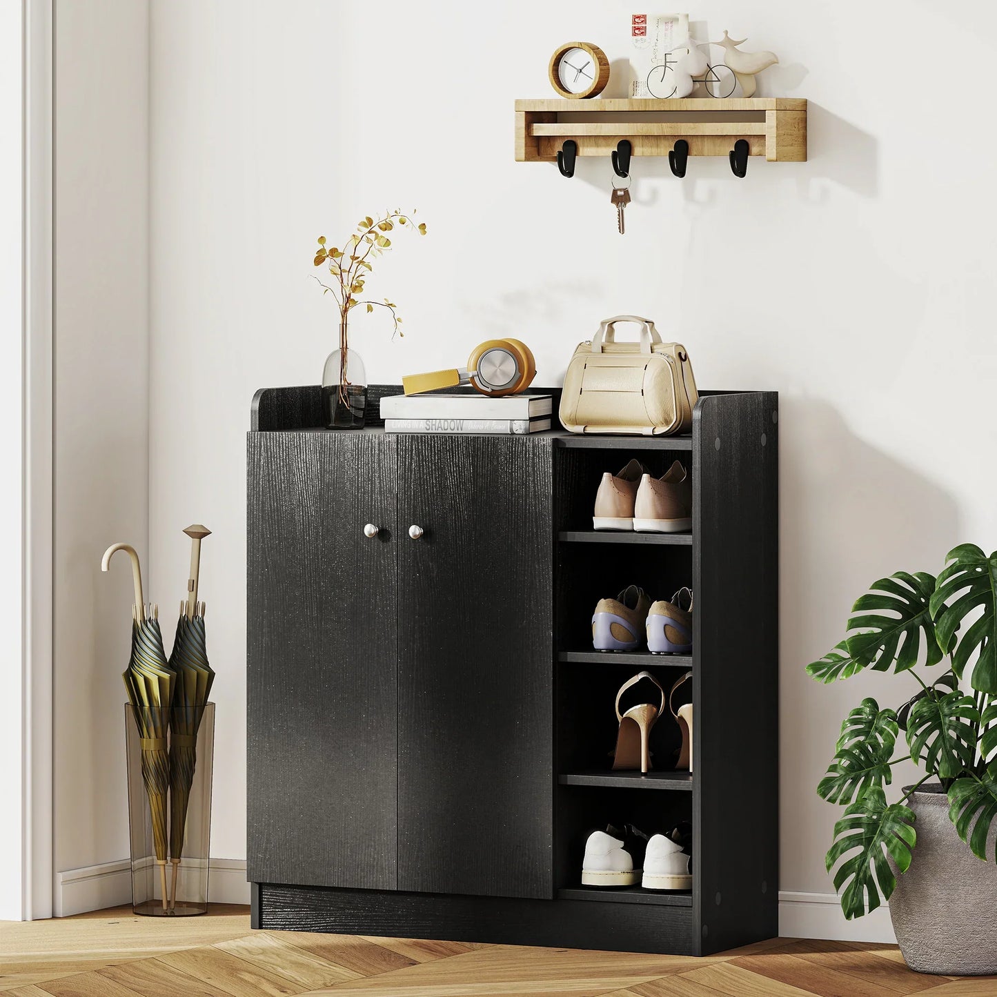 HOMCOM Schuhschrank mit 2 Türen – Schlanker Schuhregal mit einstellbaren Regalen für 12 Paar Schuhe für Flur und Eingangsbereich 83x30x90 cm Schwarz