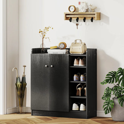 HOMCOM Schuhschrank mit 2 Türen – Schlanker Schuhregal mit einstellbaren Regalen für 12 Paar Schuhe für Flur und Eingangsbereich 83x30x90 cm Schwarz