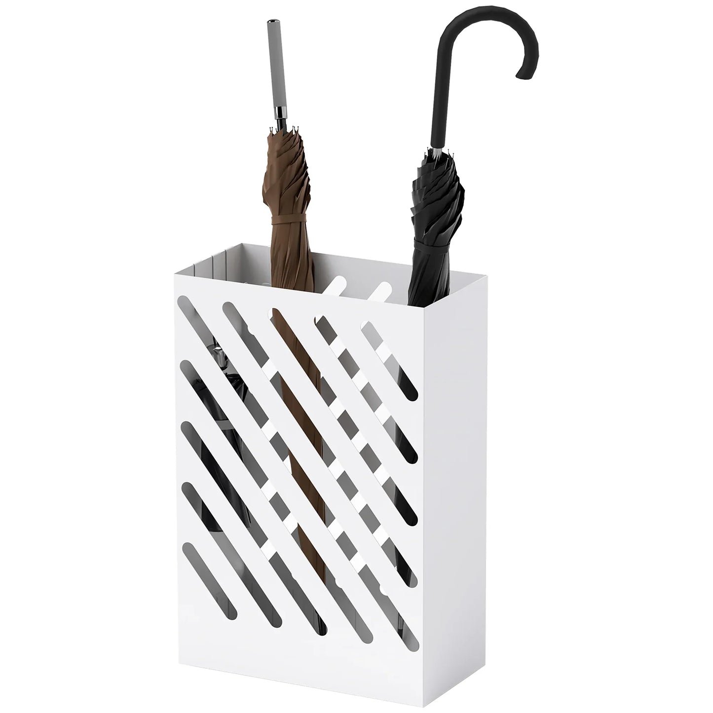 HOMCOM Schirmständer mit 4 Haken und herausnehmbarer Abtropfschale - Schirmhalter für Gehstöcke & Regenschirme, Stahl 28 x 14 x 41 cm Weiß