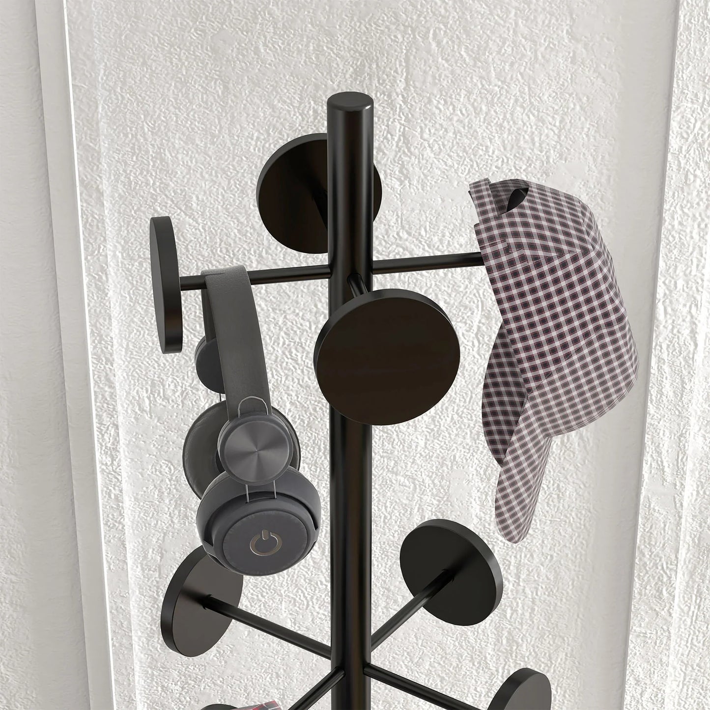 HOMCOM Freestanding Coat Rack with Umbrella Holder – Metal Coat Stand with 12 Hooks for Umbrellas and Bags, Tree Shape for Hallway, Entrance, Bedroom Ø34x177 cm Black