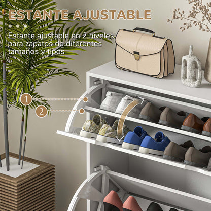 HOMCOM Modernes Schuhregal Eingangs-Schuhschrank mit 2 Klapptüren und verstellbaren Regalen für 16 Paar Schuhe, schmaler Schuhschrank für Flur, 81,5x25x83 cm, Weiß