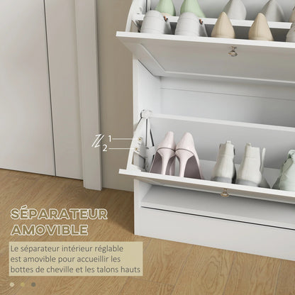 HOMCOM Shoe Cabinet for 12 Pairs, Slim Shoe Storage Cabinet, Modern Furniture Piece for the Entrance Area with 2 Flip-Down Drawers and Adjustable Shelves, for Hallway and Entrance Area, 60 x 24 x 80 cm, White