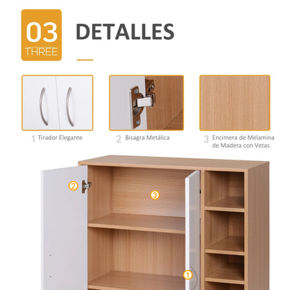 HOMCOM Konsolenschrank Niedriger Schrank Multifunktionaler Stauraumorganisator für Küche, Esszimmer, Wohnzimmer, Badezimmer mit Türen und verstellbaren Regalen 80x32x91 cm
