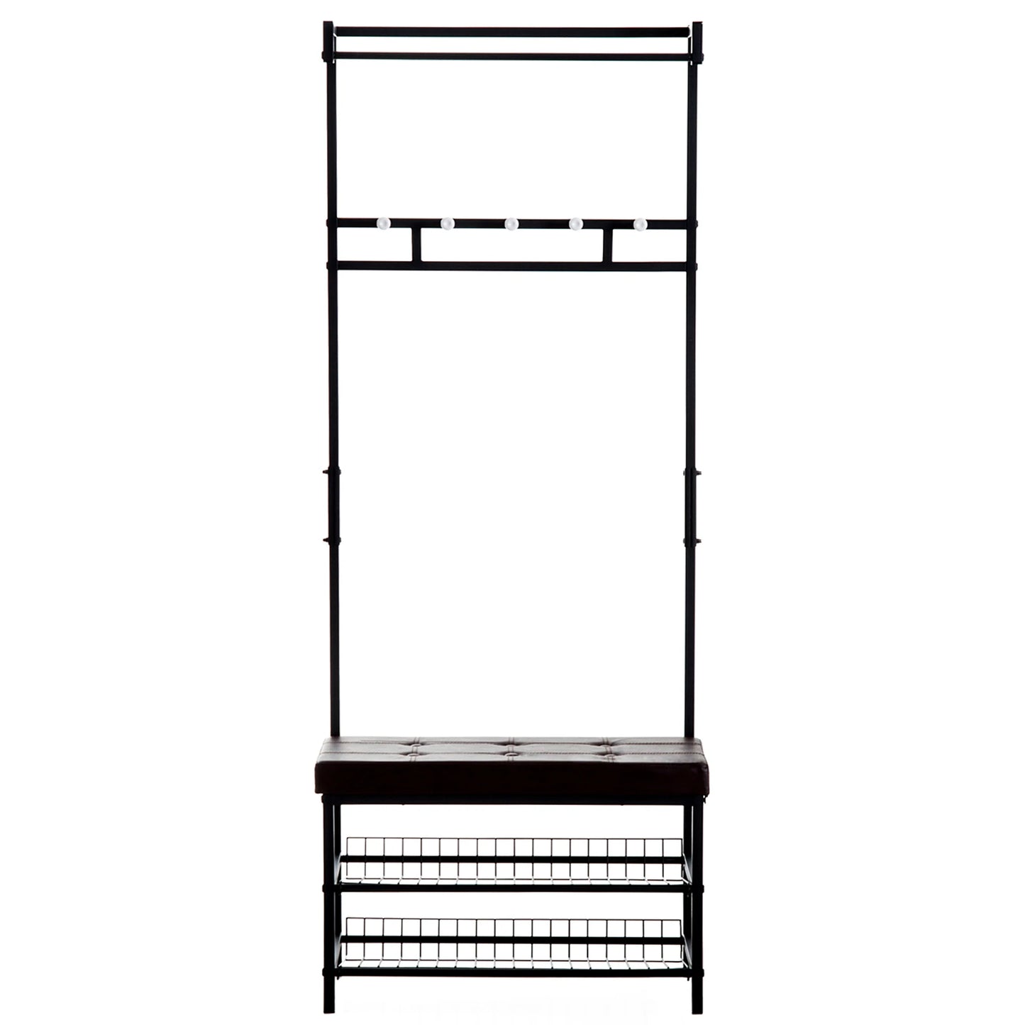 HOMCOM Kleiderständer mit 5 Haken und Schuhbank mit 2 Ebenen, Metallkleiderständer für Flur, Schlafzimmer, 72,5 x 35 x 180 cm