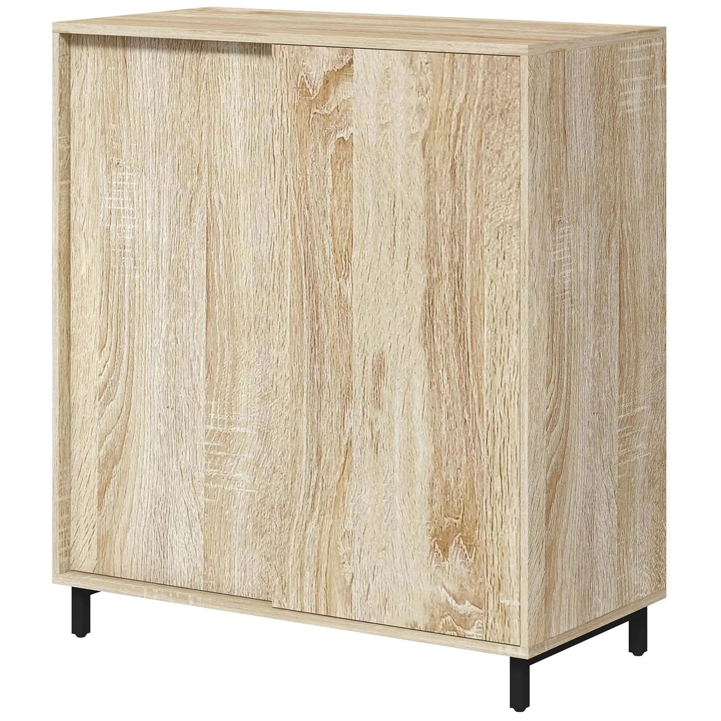 HOMCOM 4-stöckiger Schuhschrank für den Eingangsbereich, Spanplatte und Stahl, Schuhaufbewahrung mit Schiebetür, Schuhregal mit Ablagen für bis zu 12 Paar Schuhe, 80x40x93 cm, Holzfarbe