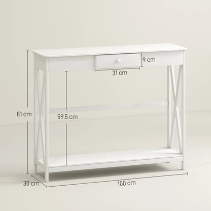 HOMCOM Console Table Wooden Hallway Table with 1 Drawer and 1 Shelf for Hallway and Living Room 100x30x81cm White