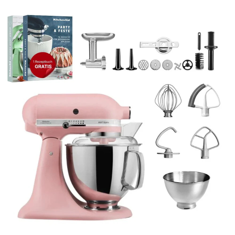 KitchenAid 4,8 L 5KSM175 Artisan Küchenmaschine Meatlover mit Ganzmetall-Fleischwolf und Spritzgebäckvorsatz