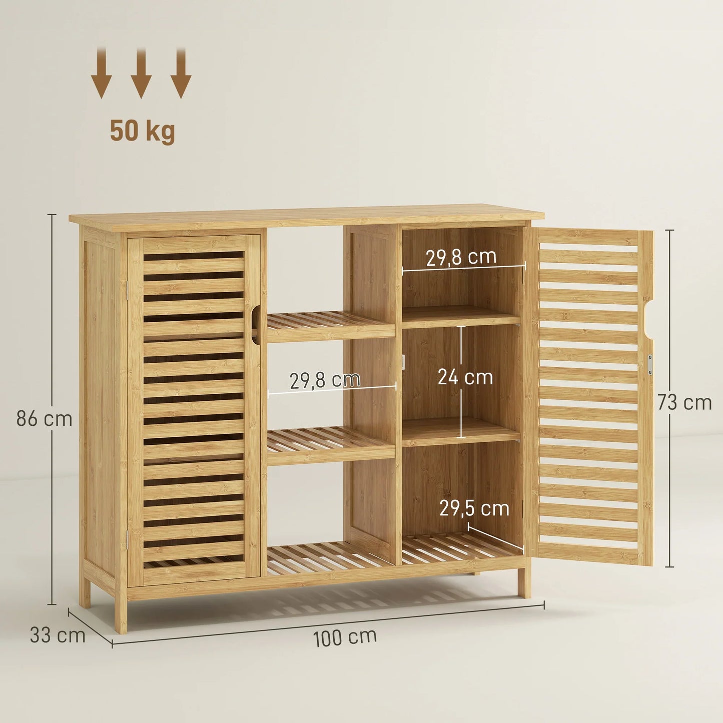 HOMCOM Bamboo Shoe Cabinet with 2 Louvred Doors - Shoe Rack for the Entrance Area with Shelves and Open Compartments for 9 Pairs of Shoes 100x33x86 cm Natural