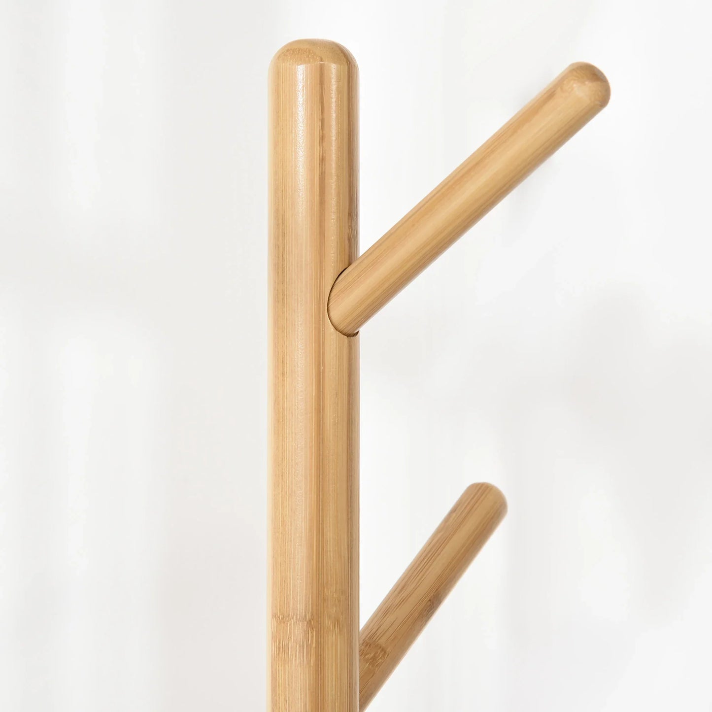 HOMCOM 2-in-1 Bambus Kleiderständer Baum mit 2 Ablagen und 5 Haken für Kleidung und Taschen, Aluminiumrahmen für Eingangsbereich und Schlafzimmer, 39,5x39,5x171 cm Natur