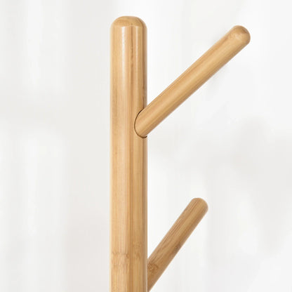 HOMCOM 2-in-1 Bambus Kleiderständer Baum mit 2 Ablagen und 5 Haken für Kleidung und Taschen, Aluminiumrahmen für Eingangsbereich und Schlafzimmer, 39,5x39,5x171 cm Natur
