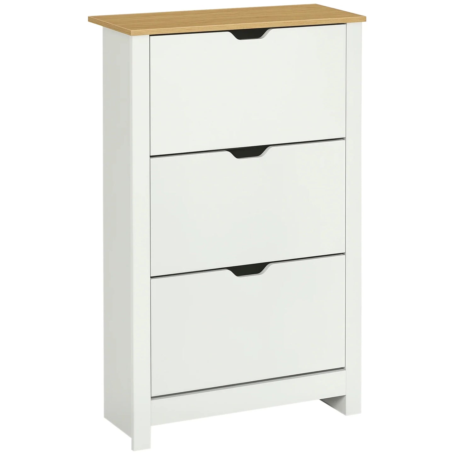 HOMCOM Shoe Cabinet with 3 Tipping Doors, Shoe Rack, Slim Shoe Cabinet with Adjustable Compartment, Shoe Cabinet for 18 Pairs of Shoes 72 x 26 x 112 cm, White+Natural