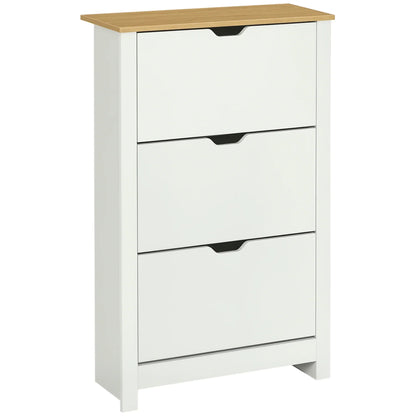 HOMCOM Shoe Cabinet with 3 Tipping Doors, Shoe Rack, Slim Shoe Cabinet with Adjustable Compartment, Shoe Cabinet for 18 Pairs of Shoes 72 x 26 x 112 cm, White+Natural