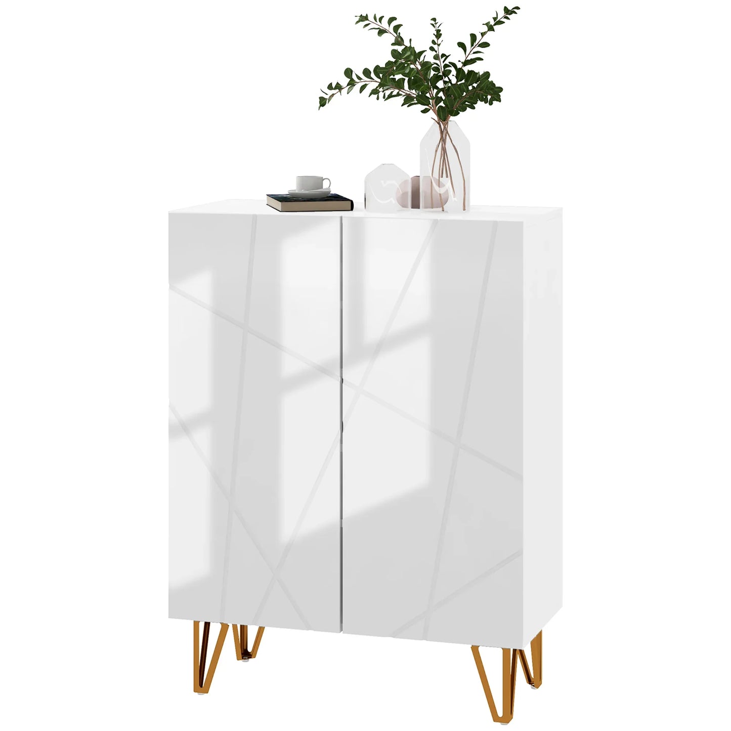 HOMCOM Shoe Cabinet, Shoe Storage Cabinet, 2 Doors with Soft-Close Hinge, Adjustable Shelves for 15-20 Pairs of Shoes, White Lacquer