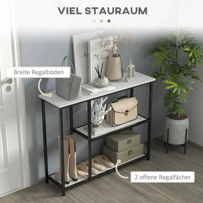 HOMCOM Console table, hall table with 3 shelves, 100 x 30 x 80 cm, side table, small display table for narrow spaces, hallway, entrance, living room, bedroom, white