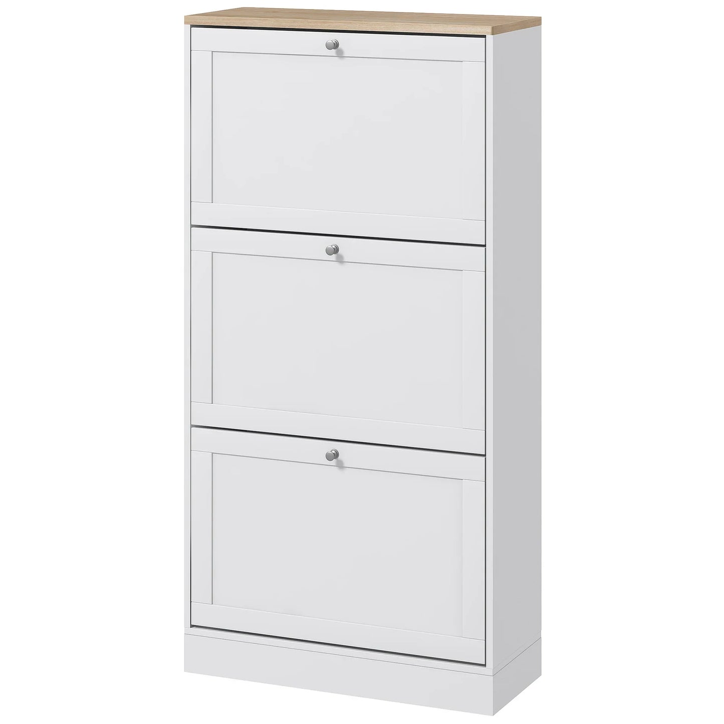 HOMCOM Schmales Schuhschrank mit 3 Klapptüren – Schuhaufbewahrung für den Eingangsbereich mit verstellbaren Regalen für 18 Paar Schuhe für schmale Flure 60x23,5x115 cm Weiß