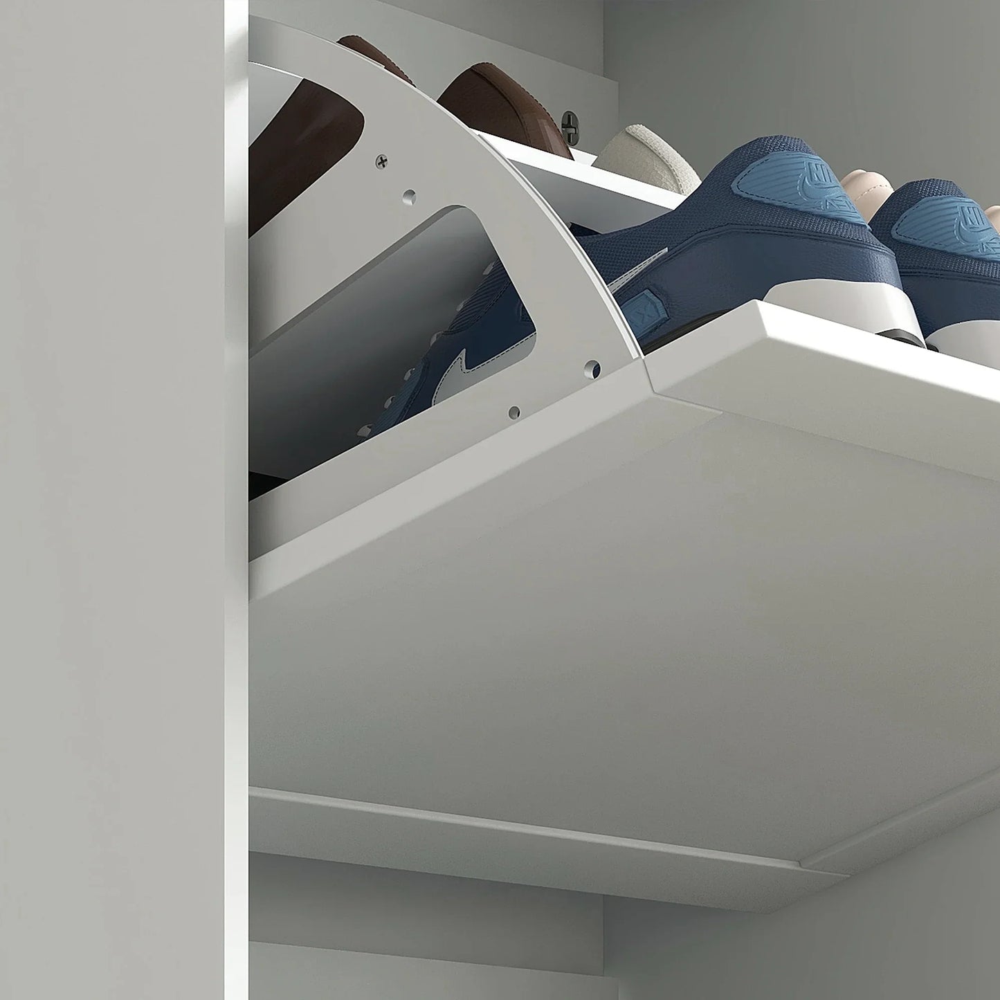 HOMCOM Schmales Schuhschrank mit 3 Klapptüren – Schuhaufbewahrung für den Eingangsbereich mit verstellbaren Regalen für 18 Paar Schuhe für schmale Flure 60x23,5x115 cm Weiß