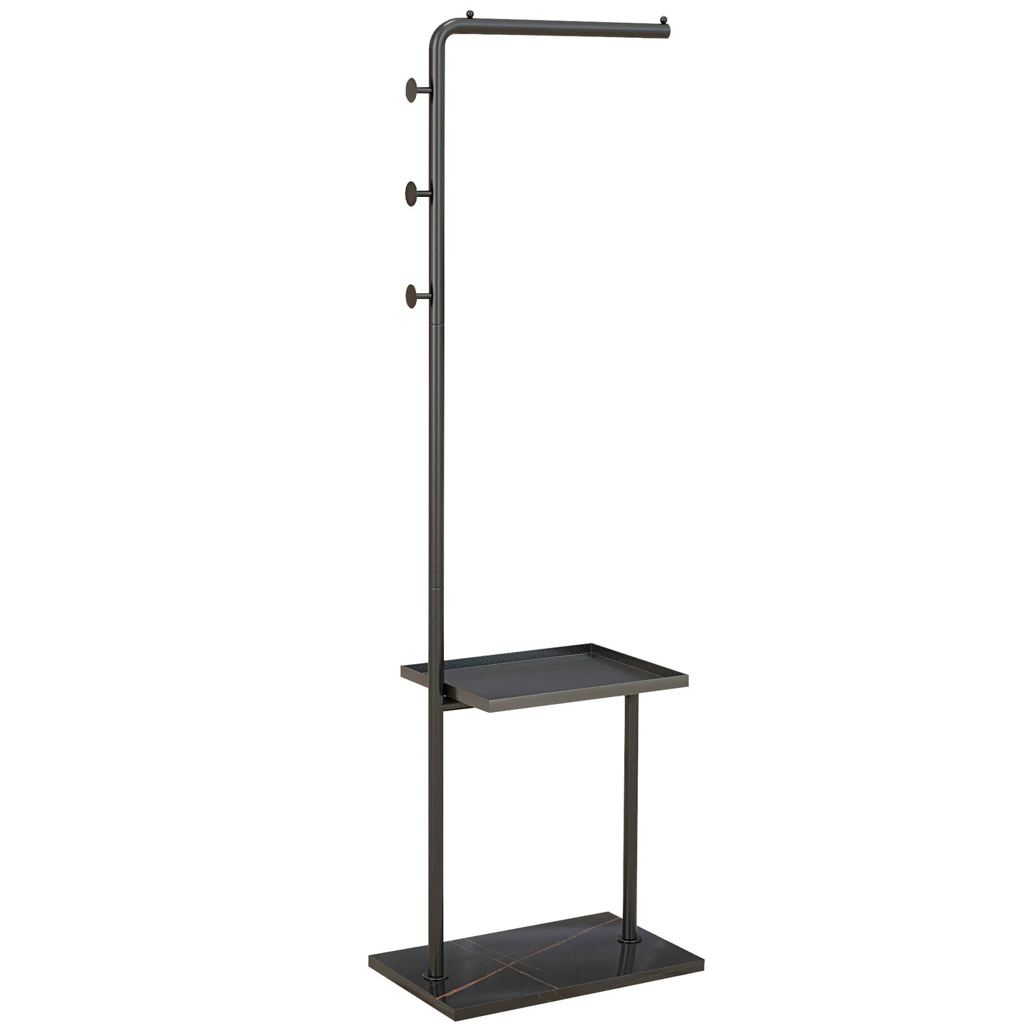 HOMCOM Garderobenständer, Kleiderständer mit Ablagen und Haken, Jackenständer, moderne Garderobe für Kleidung, Hut, Tasche, für Flur, Wohnzimmer, Schwarz