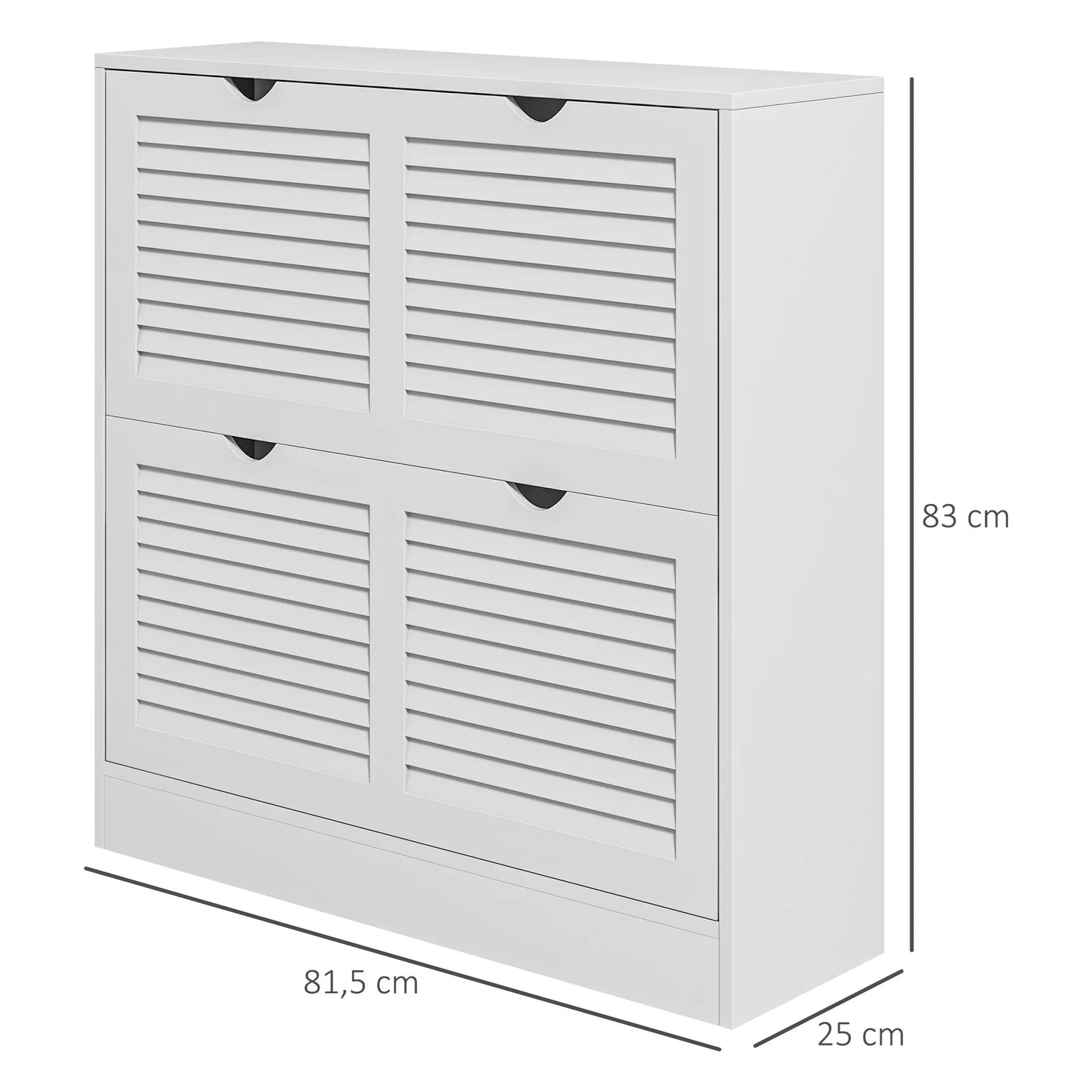 HOMCOM Modernes Schuhregal Eingangs-Schuhschrank mit 2 Klapptüren und verstellbaren Regalen für 16 Paar Schuhe, schmaler Schuhschrank für Flur, 81,5x25x83 cm, Weiß