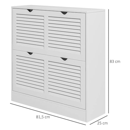 HOMCOM Modernes Schuhregal Eingangs-Schuhschrank mit 2 Klapptüren und verstellbaren Regalen für 16 Paar Schuhe, schmaler Schuhschrank für Flur, 81,5x25x83 cm, Weiß