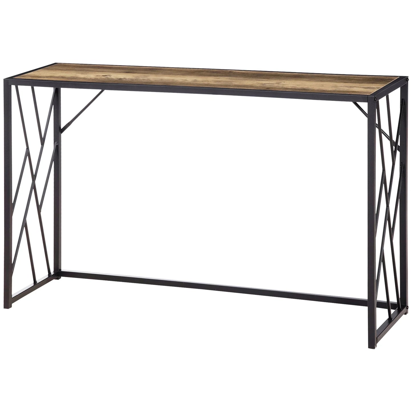 HOMCOM Konsolentisch, Seitentisch mit Stahlbeinen, 120 x 35 x 75 cm, Industriedesign Flurtisch, Beistelltisch für kleine Räume, Eingangsbereich, Flur, Wohnzimmer, Schlafzimmer, Braun