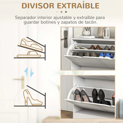 HOMCOM Modernes Schuhregal Eingangs-Schuhschrank mit 2 Klapptüren und verstellbaren Regalen für 16 Paar Schuhe, schmaler Schuhschrank für Flur, 81,5x25x83 cm, Weiß
