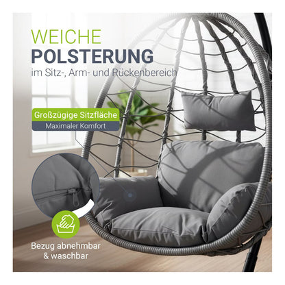 Juskys Korb-Hängesessel Aria faltbar & höhenverstellbar mit Eisengestell bis 130 kg Dunkelgrau