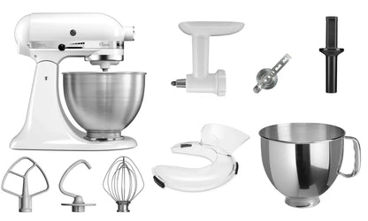 KitchenAid 4,3 L 5K45SS Classic Küchenmaschine Set 4 Fleischwolf+Spritzgebäckvorsatz+Schüssel+Spritzschutz