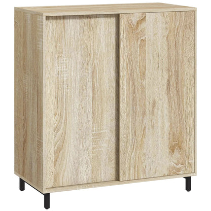 HOMCOM 4-stöckiger Schuhschrank für den Eingangsbereich, Spanplatte und Stahl, Schuhaufbewahrung mit Schiebetür, Schuhregal mit Ablagen für bis zu 12 Paar Schuhe, 80x40x93 cm, Holzfarbe