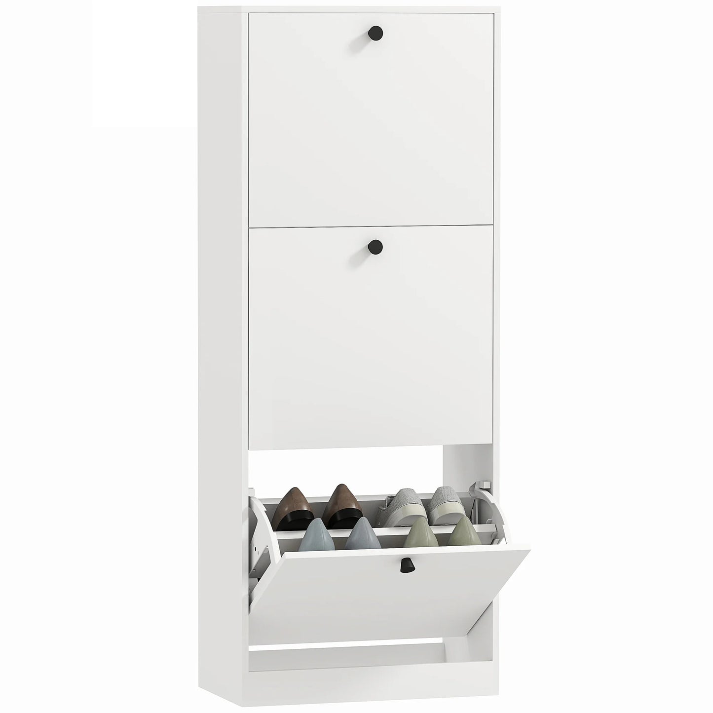 HOMCOM Shoe Cabinet with 3 Tipping Drawers, Shoe Rack with Adjustable Compartment, Slim Shoe Cabinet for 12 Pairs of Shoes 47 x 26 x 120 cm, White