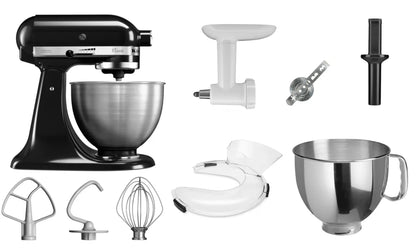 KitchenAid 4,3 L 5K45SS Classic Küchenmaschine Set 4 Fleischwolf+Spritzgebäckvorsatz+Schüssel+Spritzschutz