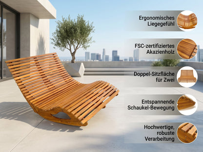 Ergonomic double rocking lounger made of acacia wood - FSC® certified