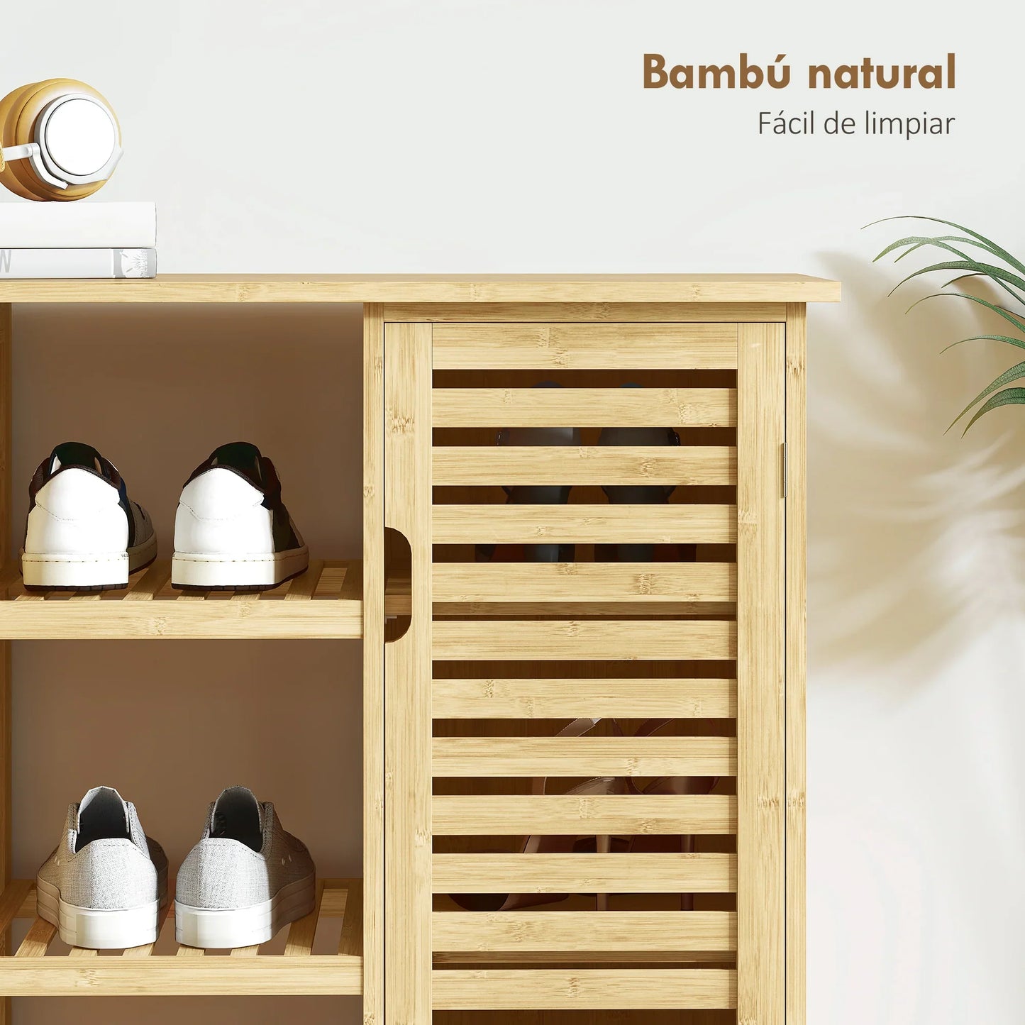 HOMCOM Bamboo Shoe Cabinet with 2 Louvred Doors - Shoe Rack for the Entrance Area with Shelves and Open Compartments for 9 Pairs of Shoes 100x33x86 cm Natural