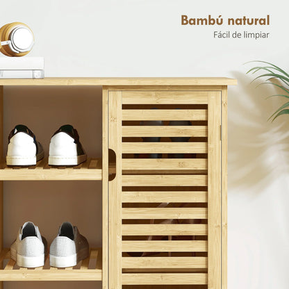 HOMCOM Bamboo Shoe Cabinet with 2 Louvred Doors - Shoe Rack for the Entrance Area with Shelves and Open Compartments for 9 Pairs of Shoes 100x33x86 cm Natural