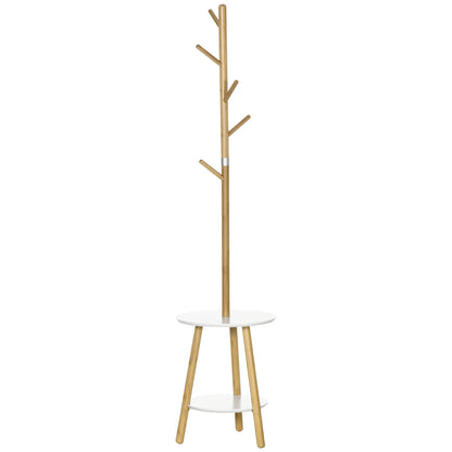 HOMCOM 2-in-1 Bambus Kleiderständer Baum mit 2 Ablagen und 5 Haken für Kleidung und Taschen, Aluminiumrahmen für Eingangsbereich und Schlafzimmer, 39,5x39,5x171 cm Natur