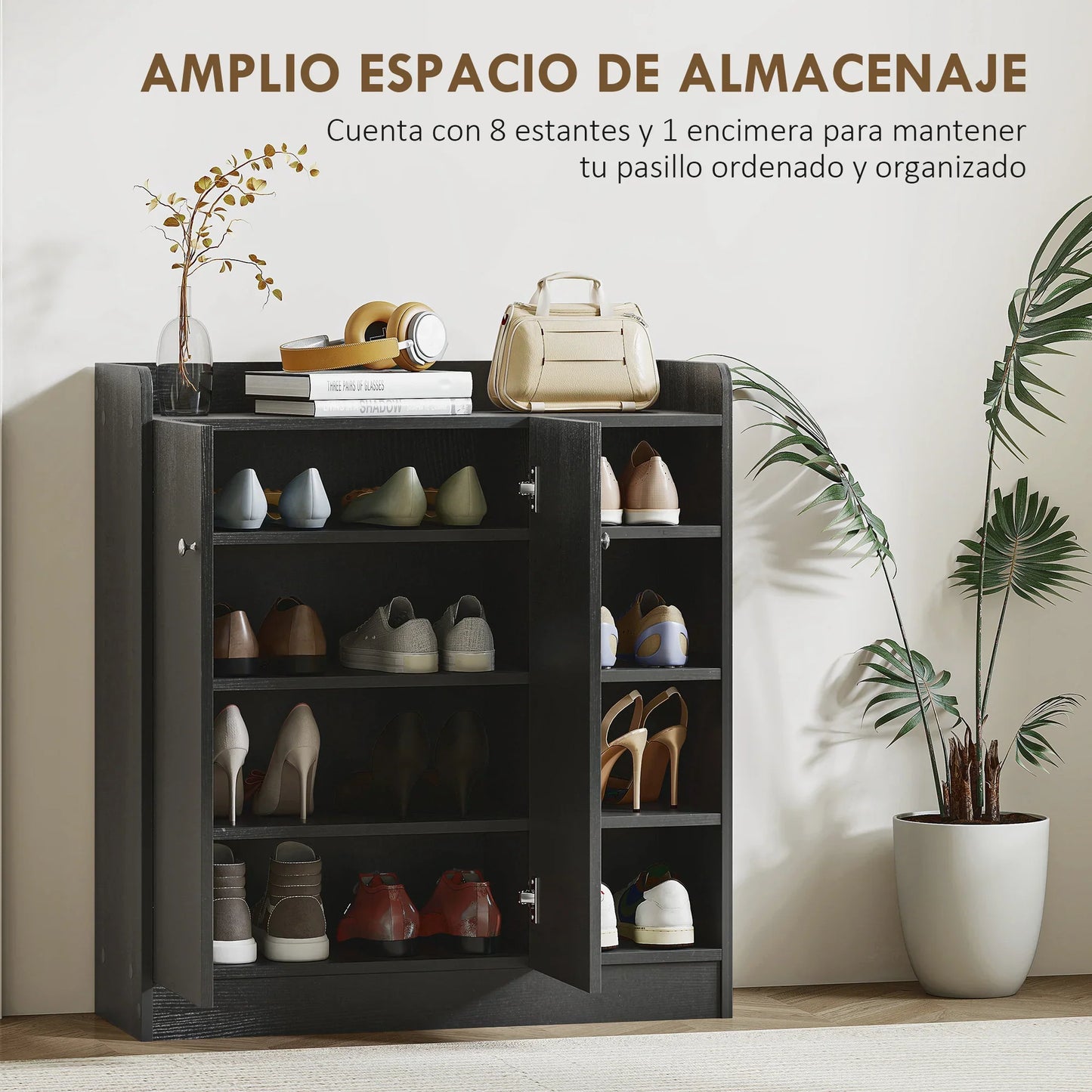 HOMCOM Schuhschrank mit 2 Türen – Schlanker Schuhregal mit einstellbaren Regalen für 12 Paar Schuhe für Flur und Eingangsbereich 83x30x90 cm Schwarz