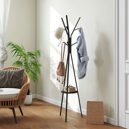 HOMCOM Kleiderständer in Baumform Metall mit 9 Haken und Regal Vintage Garderobe für Schlafzimmer und Wohnzimmer 45x45x180 cm Schwarz