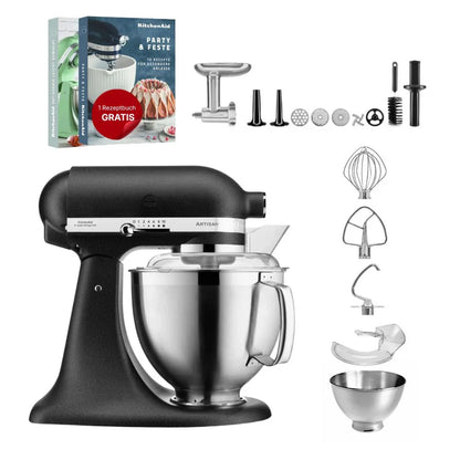 KitchenAid 4,8 L 5KSM185 Artisan Küchenmaschine Fleischliebhaber-Edition Fleischwolf Metall 5KSMMGA Gr. 8 und Spritzgebäckvorsatz