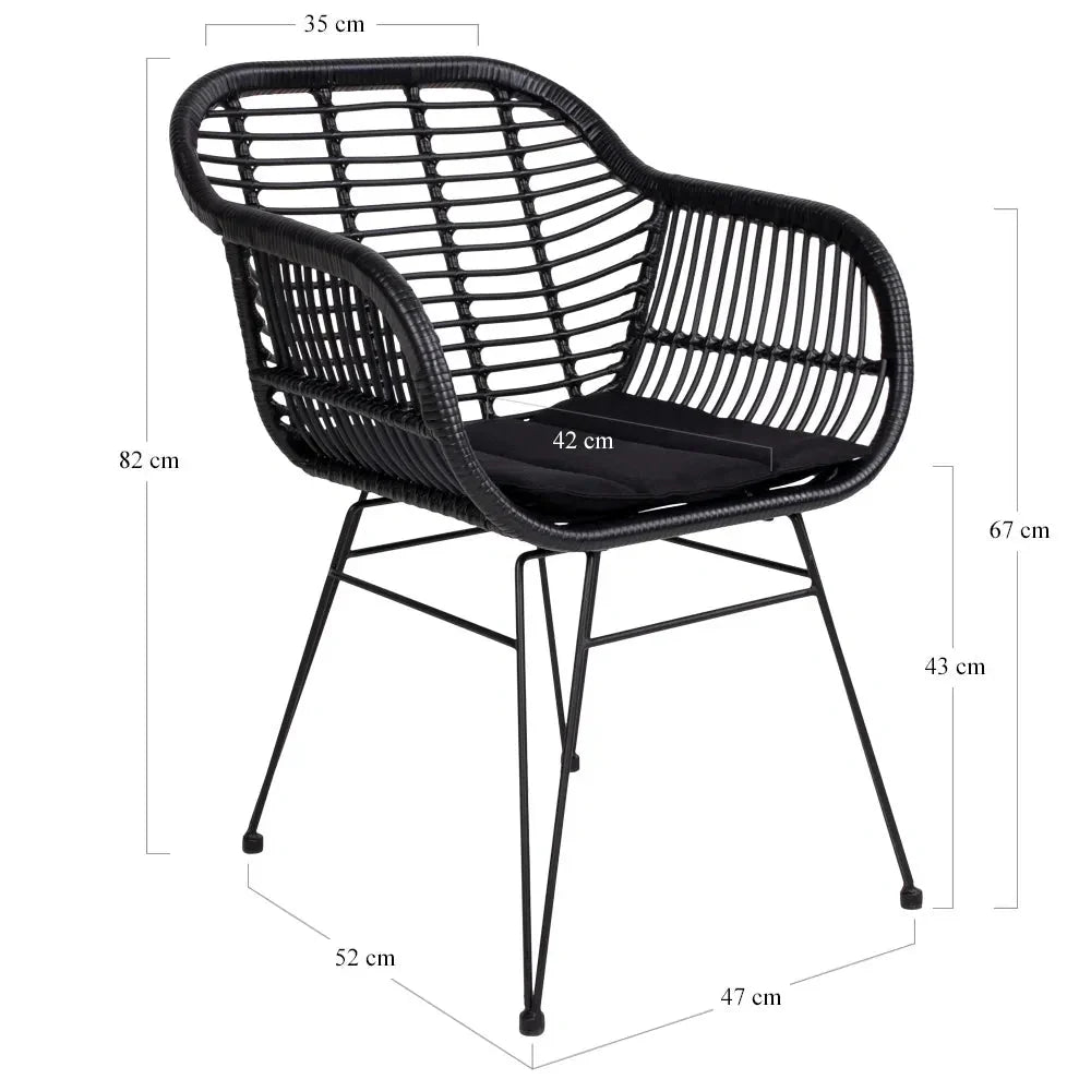2er Set - Gartenstuhl Firenze Schwarz aus Stahl/Polyrattan