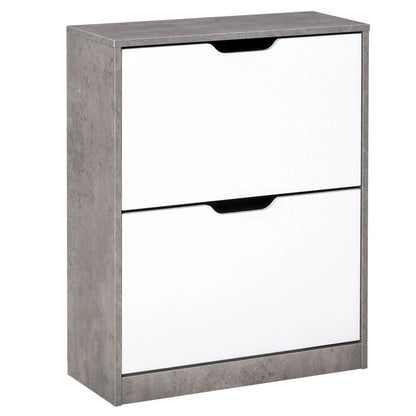 HOMCOM Holz Schuhschrank Schuhregal mit 2 Klapptüren und 4 Ablagen für 8 Paare im Eingangsbereich Flur Schlafzimmer 62,5x26x81 cm Grau
